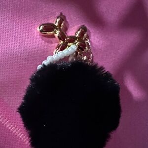 Black Pom Pom Keychain with Gold Accent